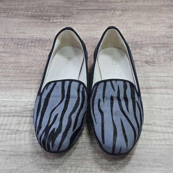 Cole Haan Loafers Women's Size 6B Black Gray Calf Fur Zebra Print Flats Shoes - Picture 2 of 9